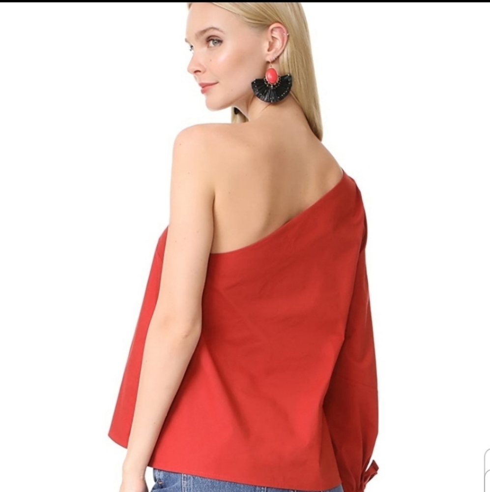 Tanya Taylor Voile Anka One Shoulder Asymmetric Red Top Size 10 - Picture 4 of 7